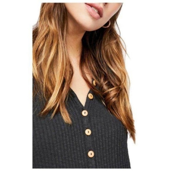 Free People Beach Blossom Ribbed Button Up Dress Black Size Small - Picture 5 of 11